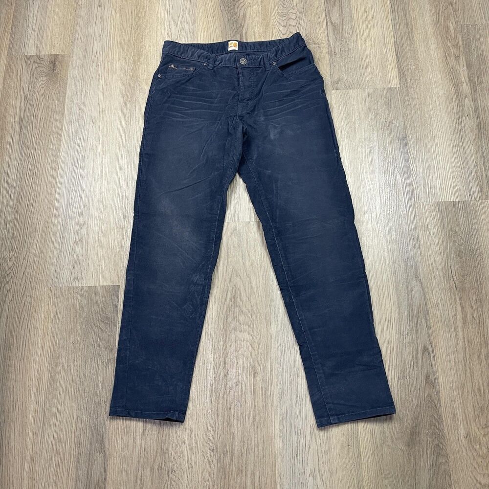 Boss Orange Corduroy Pants Mens 33x34 Navy Blue Orange31 5-Pocket Zip Fly Casual